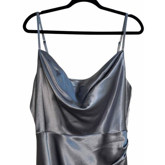 JJ’s House Dusty Blue Metallic Satin Cowl Neck Evening Gown NWT – Size 16W - Picture 6 of 16